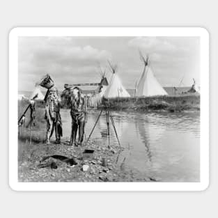 Indians Viewing Photo Negatives, 1913. Vintage Photo Magnet